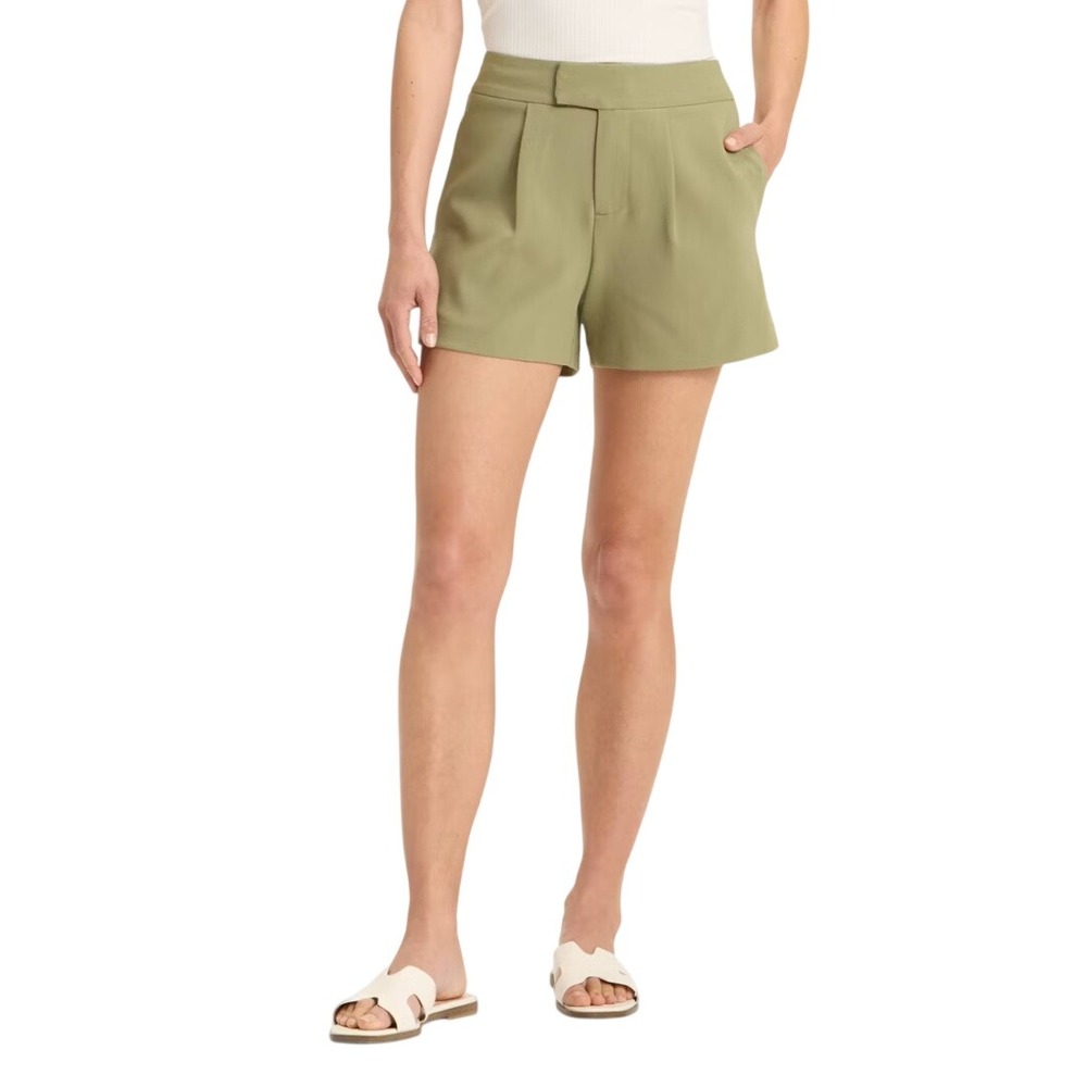 A New Day Women's Olive Green Pleated High Rise Tailored Shorts Size 8